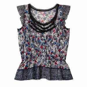 Jessica Simpson Womens Floral Lace Trim Peplum Top Polyester Boho Casual L